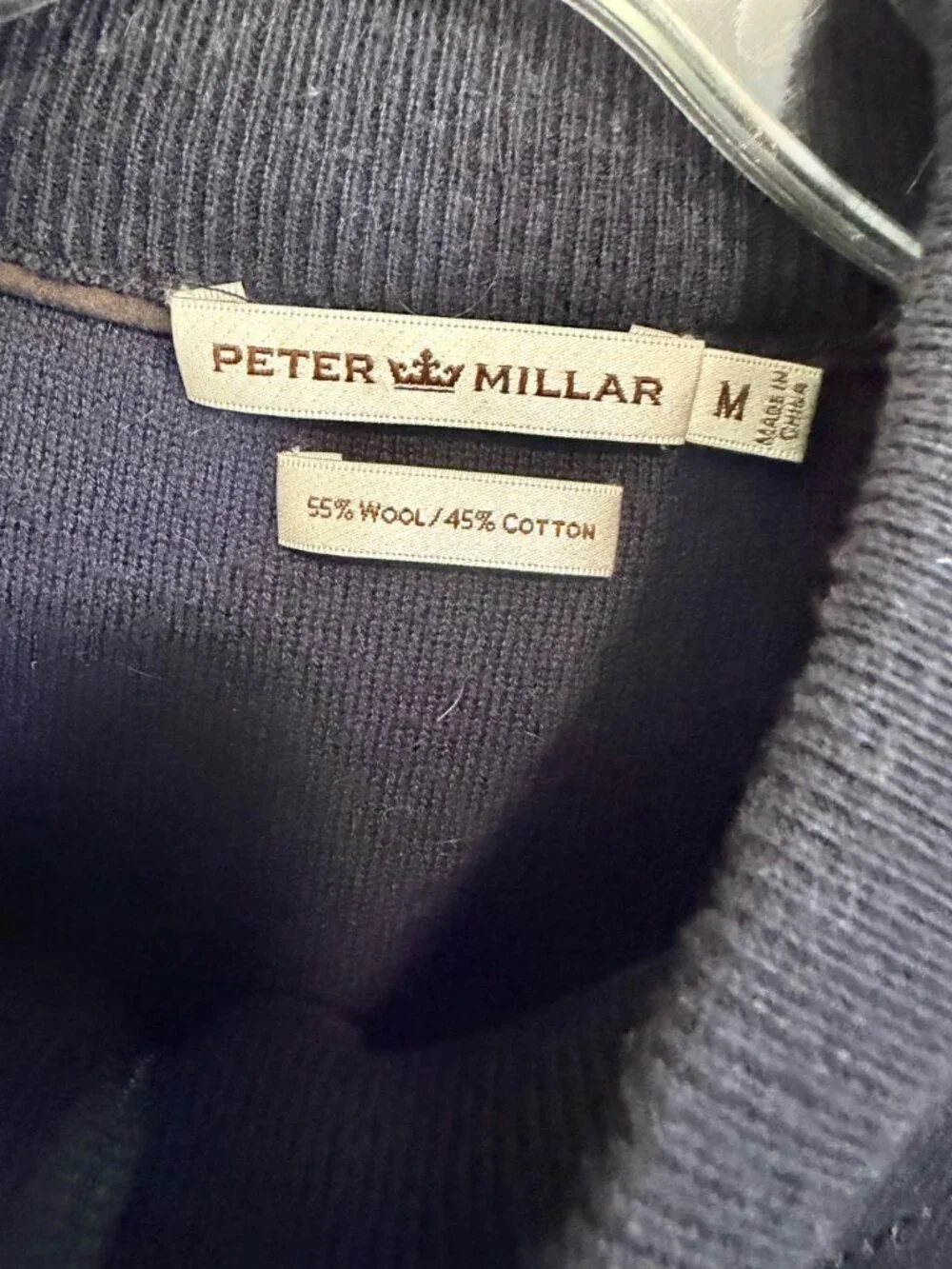 Peter Millar Navy Blue Wool Blend Long Sleeve Zip Up Quilted Sweater Size M